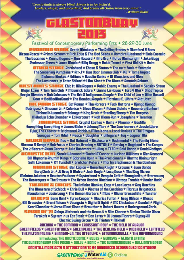 Glastonbury 2013 lineup poster
