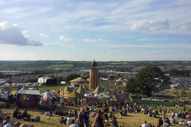 The view of Glastonbury Festival from the hill
